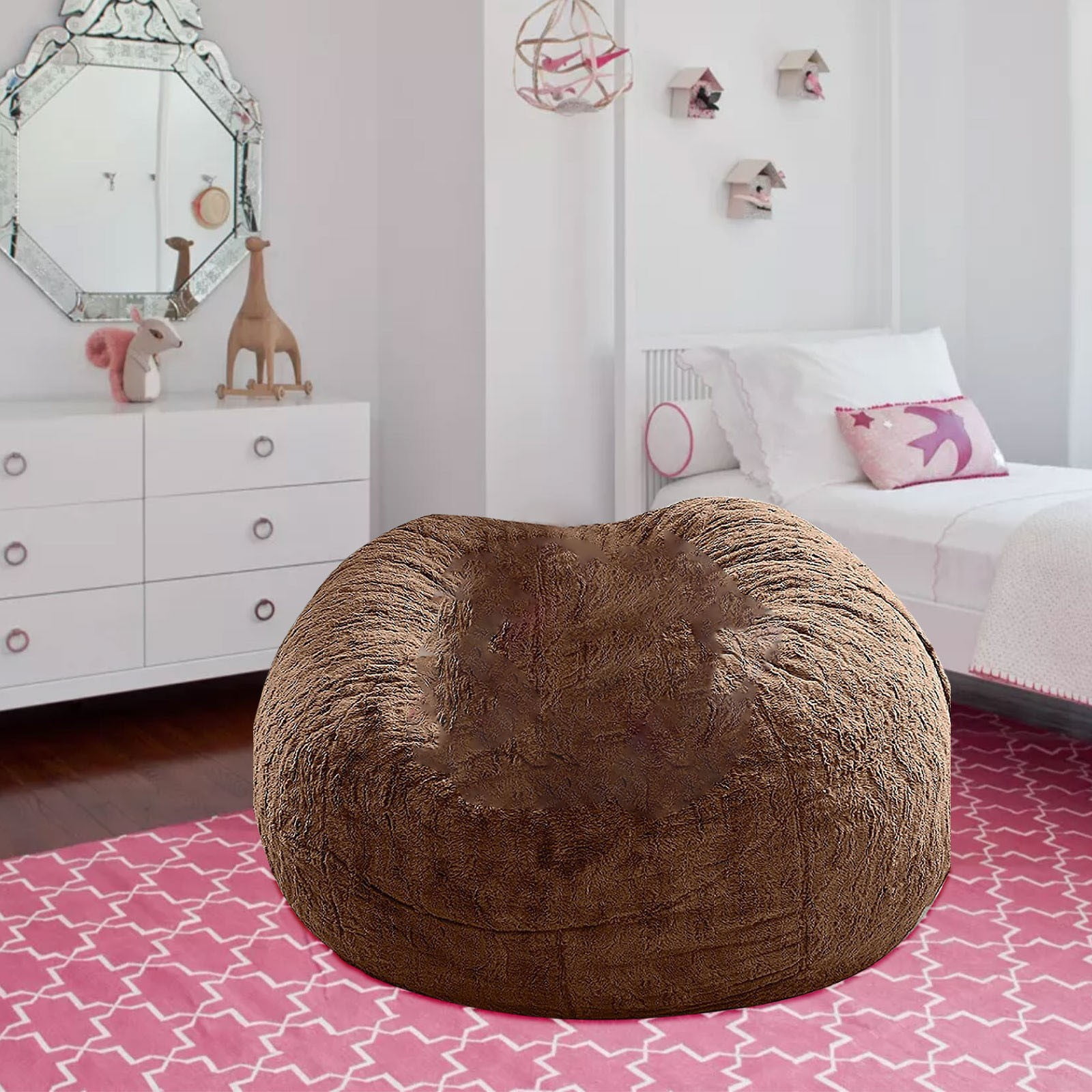 RoamHome Giant Fur Bean Bag Chair Cover for Kids Adults, (No Filler) Living Room Furniture Big Round Soft Fluffy Faux Fur Beanbag Lazy Sofa Bed Cover (Black,59x29.5in)