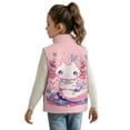 thumbnail image 2 of Uorisanigo Unisex Kids Fleece Vest Girls Boys Zippered Pink SAxolotl Flowers Vest Sleeveless Stand Collar Outwear Fall Fashion Outfits Clothes Puffer Vests Waistcoat with Pockets, 2 of 7