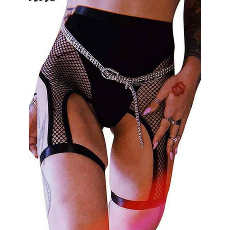 Summer Women Hollow Out Fish Net Shorts, Mesh Cycling Leggings See Through  High-Waist Pants Party Clubwear 