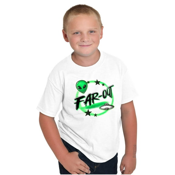 Airbrushed Space Alien UFO Far-Out Crewneck T Shirts Boy Girl Teen Brisco Brands S
