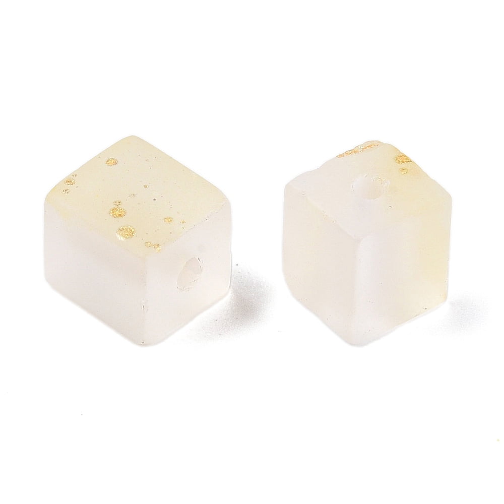1000 g Frosted Glass Beads with Golden Glitter Powder Two Tone Cube Lemon Chiffon 7x6x6mm Hole: 1.4~1.5mm 1818pcs/1000g