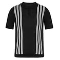 thumbnail image 3 of Juebong Men's Black Knit Colorblock Polo Shirts Street Outdoor Casual Stripe Short Sleeve Beach Vacation Golf Shirts, 3X-Large, Black, 3 of 7