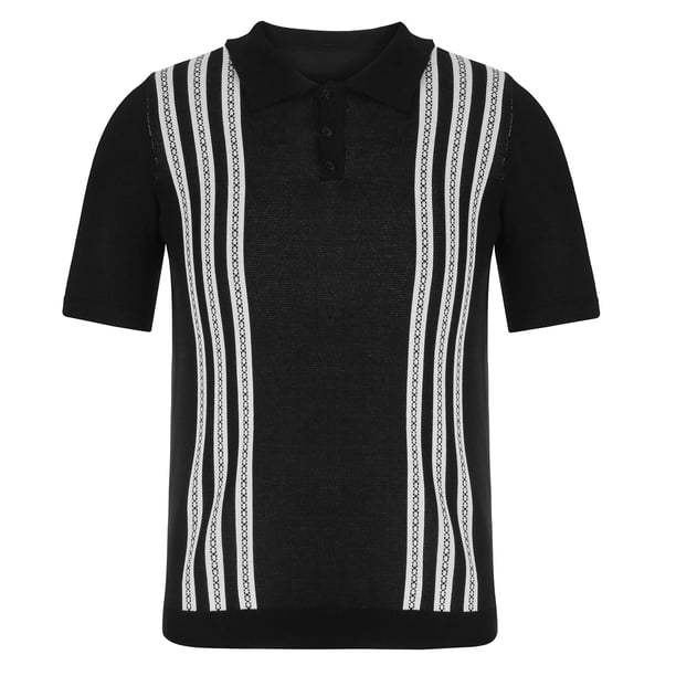 Juebong Men's Black Knit Colorblock Polo Shirts Street Outdoor