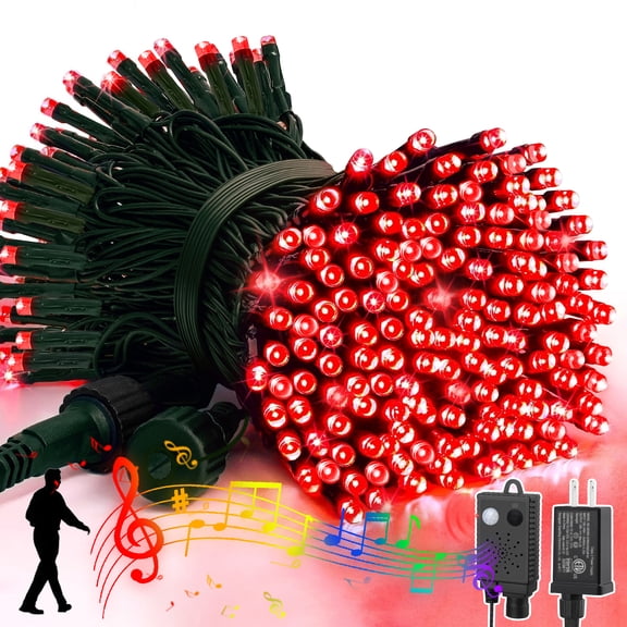 LAMPHOME 33ft Music Christmas Mini Lights (Green Wire),100 LED Fairy Starry String Light Plug in for Indoor Outdoor Xmas Tree Wedding Party Decoration (Red)
