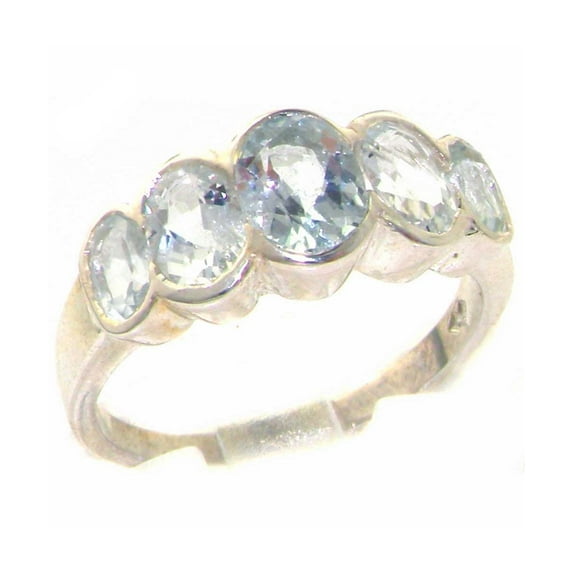 LBG British Made 18k White Gold Natural Aquamarine Womens Band Ring - 33 size options - Size 9.5