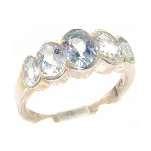 LBG British Made 925 Sterling Silver Natural Aquamarine Womens Band Ring - 33 size options - Size 10