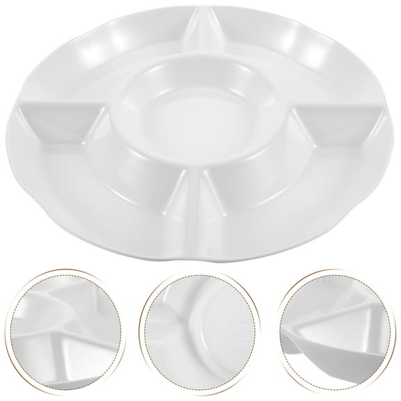 OFFIGAM White Divided Fruit Plate with Non- Base for Serving Snacks, Fruits, and Appetizers at Home or Parties
