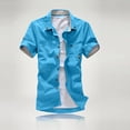 thumbnail image 3 of IYTR Mens Shirts Summer Slim Fit Daily Work Shirts Casual Comfy Solid Color Fashion Button-up Turndown Collar Short Sleeve T Shirts Sky Blue XXXL, 3 of 4