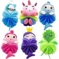 thumbnail image 4 of 2 Pack Cute Loofah Fun Colorful Cartoon Design Mesh Pouf 7” x 4” Shower Bath, Sponge Body Scrubber, Washing Ball for Kids Toddlers Adults by (Blue Shark & Green Dinosaur), 4 of 4