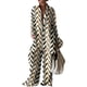 thumbnail image 1 of Conjunto de 2 piezas de primavera para mujer VISgogo, rayas onduladas/rayas diplomáticas/triángulo invertido/camisas con estampado geométrico + conjunto de pantalones sueltos de pierna ancha VISgogo moda, 1 of 2