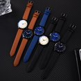 thumbnail image 5 of Reloj para hombre, correa de cuero de PU, esfera redonda grande, reloj de pulsera informal de cuarzo para hombre (marrón azul), 5 of 5