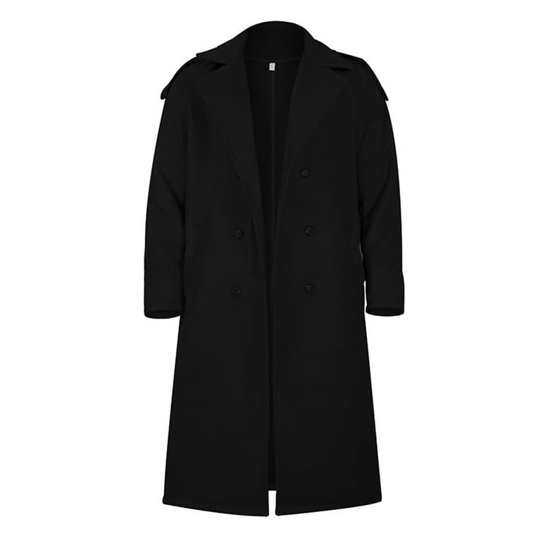 Mens Oversized Notched Long Faux Wool Blend Trench Coat