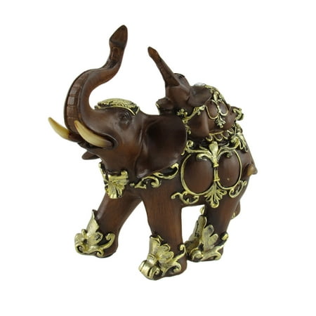 - Beautiful Wood Look Mother and Child Indian Elephant Statue Figure