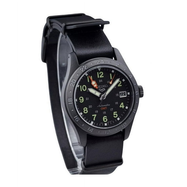 セイコー5 ブラック Seiko 5 Sports GMT Field Series Leather Strap Black Dial