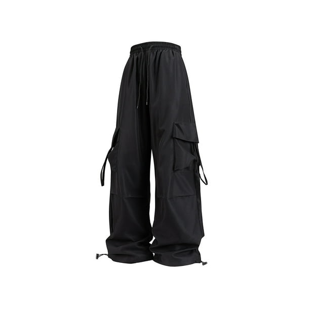 Amzcrzy Pantalones Cargo Para Mujer: Amplios, Cintura Elástica Con Cordón, Pierna Ancha Y2k, Estilo Paracaídas/Harem, Múltiples Bolsillos, Aptos Para Senderismo, Moda Hip Hop, Tallas M-2XL Negro