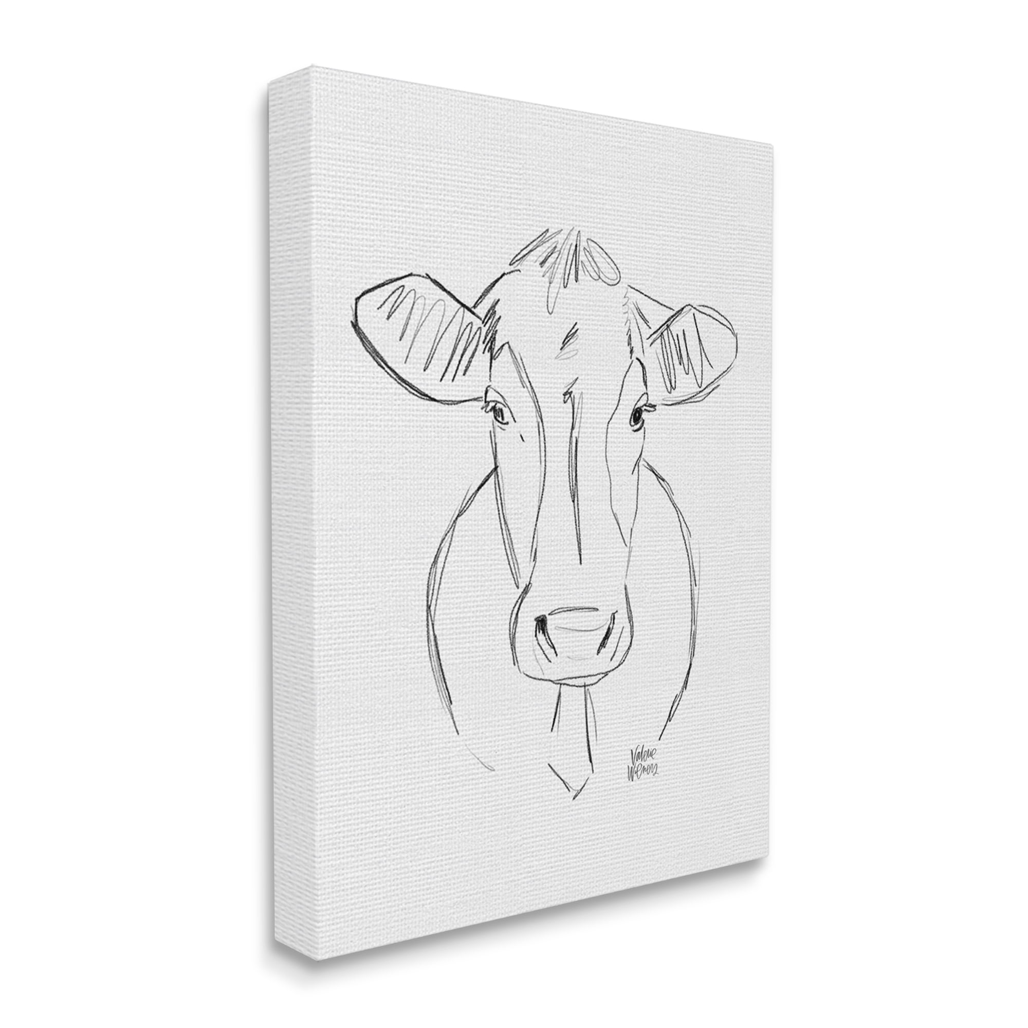 Stupell Industries Farm Cattle Cow Pencil Sketch Drawing Portrait Drawing Print Gallery Wrapped Canvas Print Wall Art, Design by Valerie Wieners