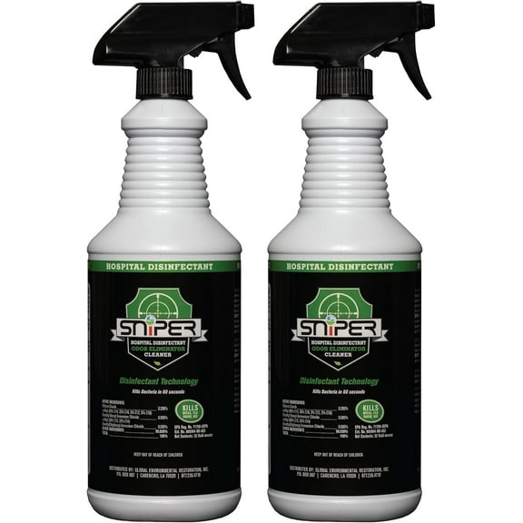 SNiPER Hospital Disinfectant, Odor Eliminator and All-Purpose Cleaner, 32 Ounce Spray, 2 Pack