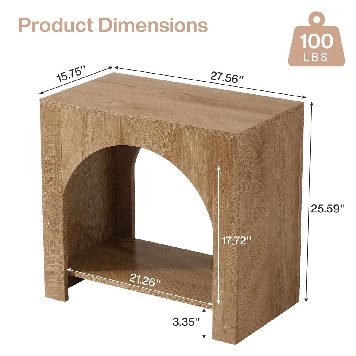 MAYEERTY 2-Tier End Table, Modern Wooden Side Table with Arched Open Shelf, for Living Room, Bedroom, Small Spaces