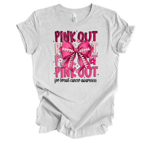 Trenz Shirt Company Women's Pink Out For Breast Cancer Awareness Bow Short Sleeve T-Shirt-Ash-Medium