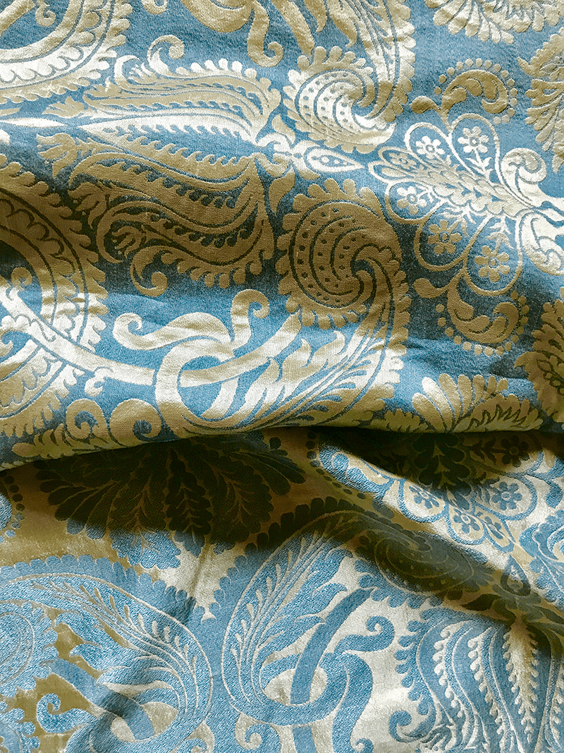 Victorian Style Blue and Yellow Jacquard Upholstery Fabric 54" by the