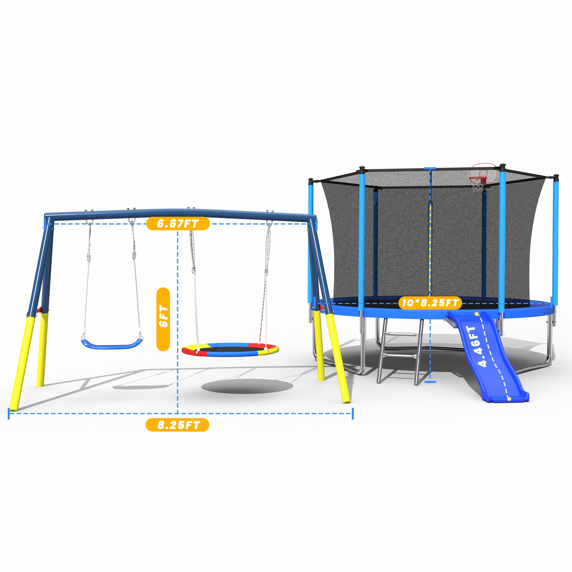 Mersco 10FT Heavy Duty Trampoline with Enclosure Net , Slide , Swing Set Outdoor Big Trampoline for Backyard,Kids Trampoline with Basketball Hoop,Birthday and Holiday Gifts for Kids,Blue