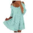 thumbnail image 1 of Vestido largo de encaje con hombros descubiertos para mujer: falda escalonada, mangas con volantes, elegante para bodas y fiestas, 1 of 8