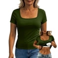 thumbnail image 2 of Tqcoqu Womens Short Sleeve Shirts with Built in Bra Summer Basic T-Shirts Workout Yoga Tops Athletic Shelf Bra Tops Padded,Army Green Women's S-XXL, 2 of 10