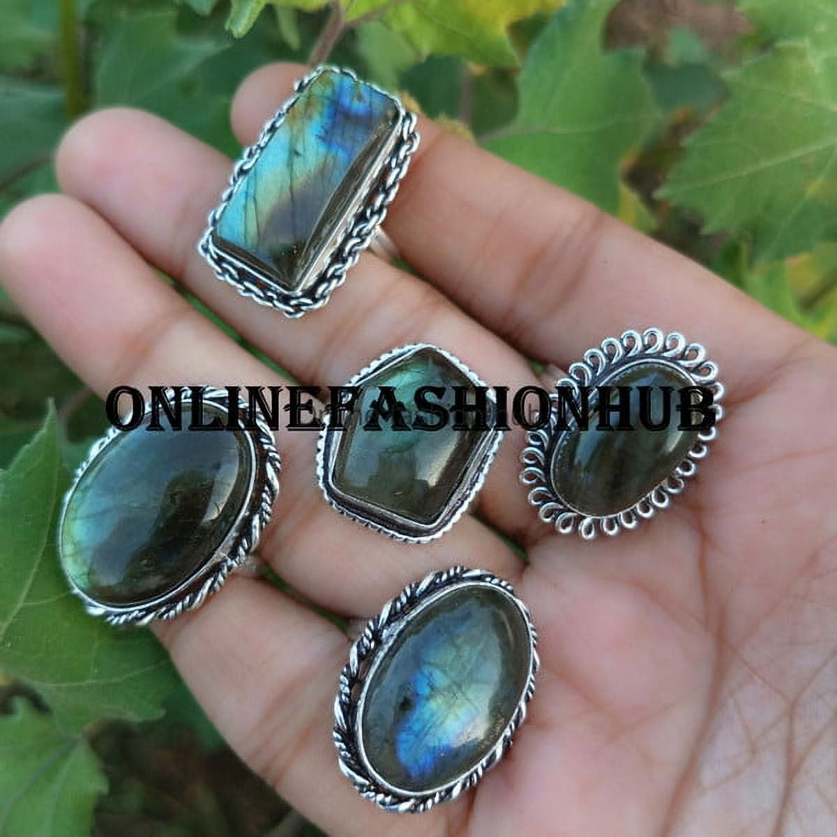 Labradorite Gemstone 925 Sterling Silver Plated Handmade Ring 10 Pcs