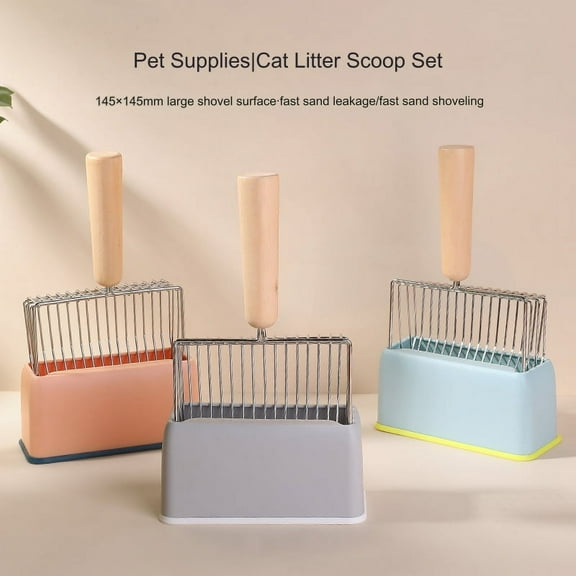 Metal Cats Litter Scoop with Holder Stand, Heavy Duty and Easy Clean Blue