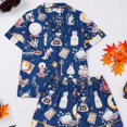 thumbnail image 4 of Weebloom Halloween Pajama Sets Women Print Short Sleeve Button Up Tops And Shorts Pajama Casual Digital Floral Comfort Fit Sleepwear Nightwear Pjs Loungewear Blue M, 4 of 5