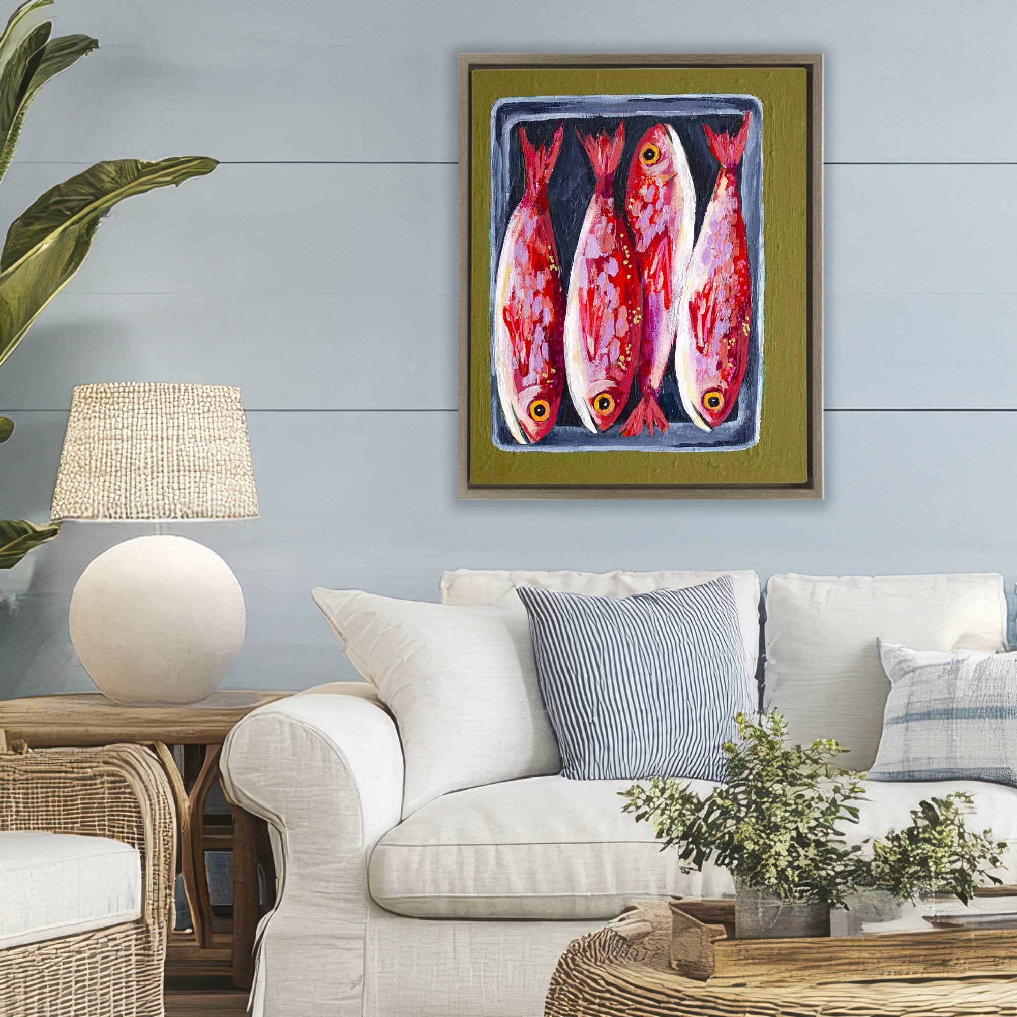 Stupell Industries Red Fish on a Platter Brown Framed Floater Canvas Wall Art, design by Rachel Nerney