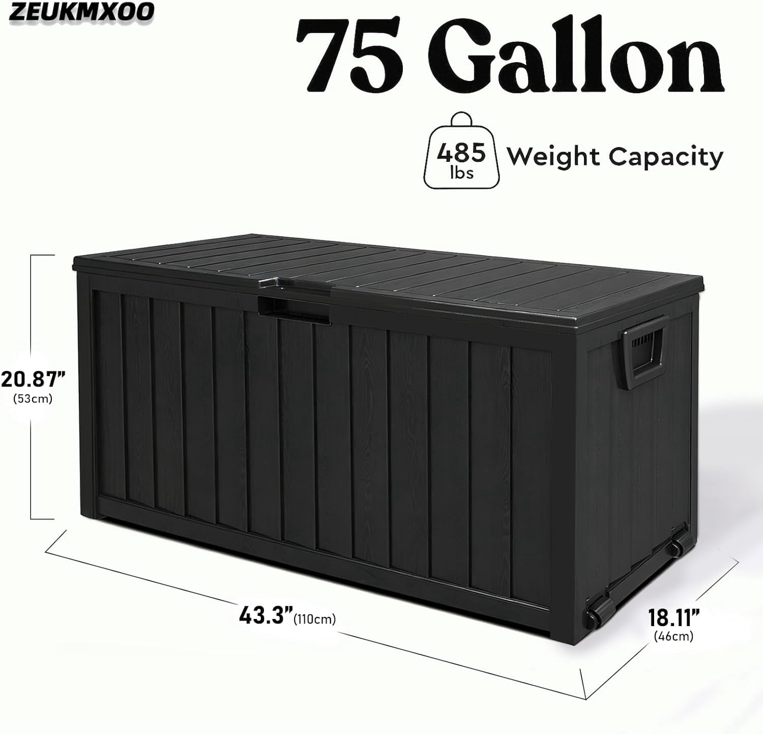75 Gallon Lockable Outdoor Storage Box, Waterproof Resin Deck Box for Patio Cushions, Garden Tools & Pool Supplies, Black