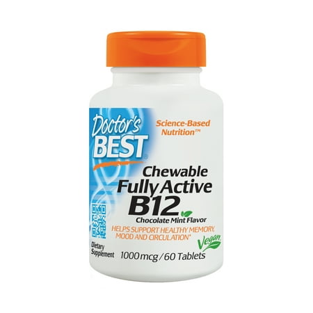 (2 Pack) Doctor's Best Chewable Fully Active B12 1000 mcg, Non-GMO, Vegan, Gluten Free, Soy Free, Supports Healthy Memory, Mood and Circulation, 60