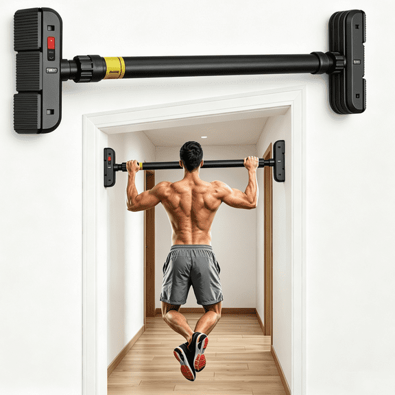 GARVEE Doorway Pull Up Bar,No-Screw Adjustable 27.6–43.3 in, 440 lb Capacity,Anti-Slip Pads & Dual Lock for Home Gym