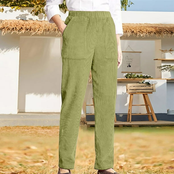 WILLBEST Pantalones Casuales de Pana para Mujer, de Cintura Alta, Rectos, de Pierna Ancha, para Trabajo, Otoño E Invierno, con Bolsillos. Grande