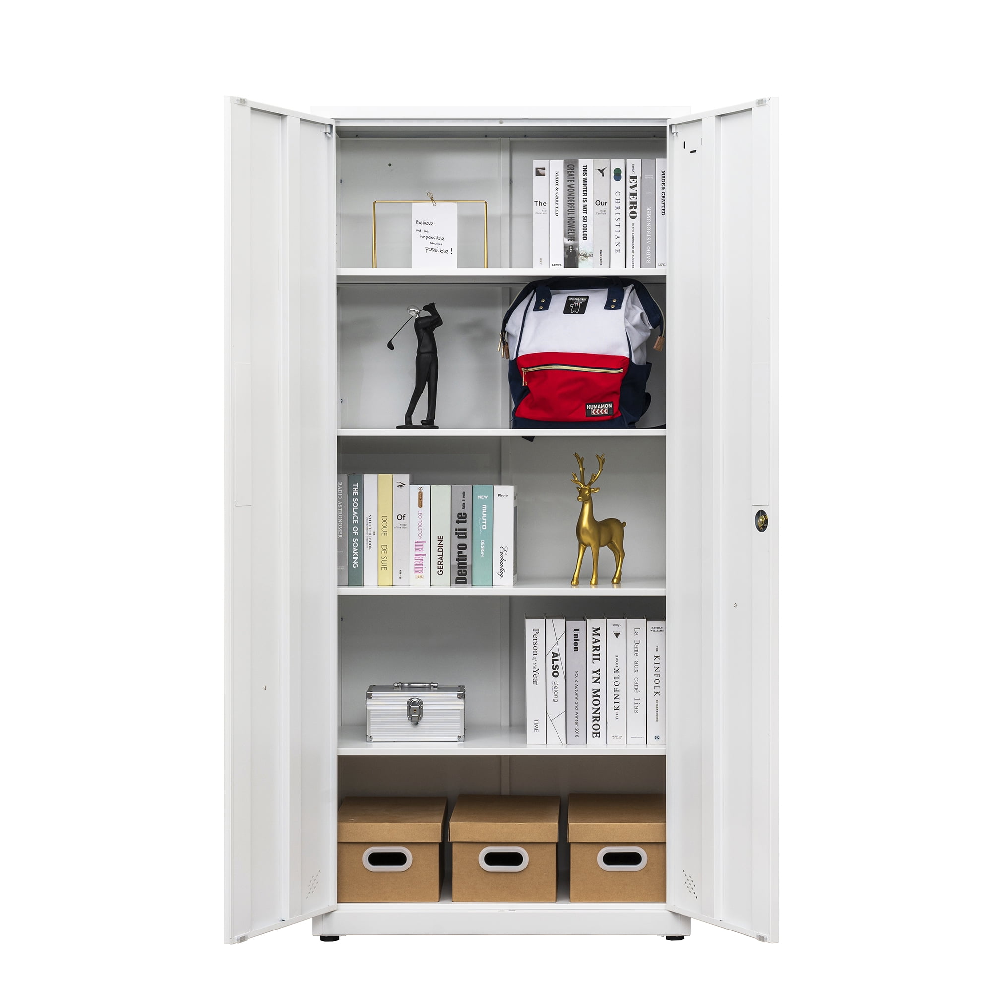 High Storage Cabinet with 2 Doors and 4 Partitions to Separate 5 Storage Spaces, Home/ Office