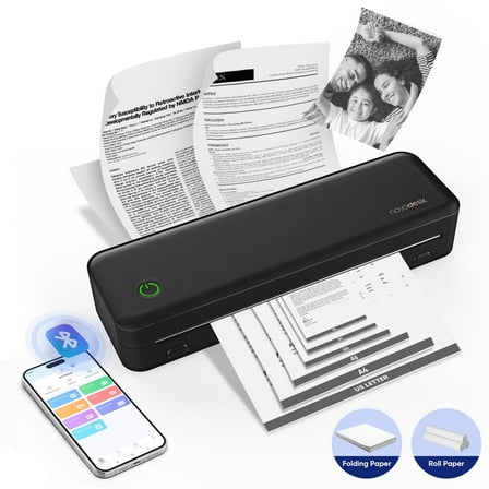 NOVODESK Portable Printers Wireless for Travel, Inkless Portable Bluetooth & USB Printer Supports 3.15" x 10.46" US Letter & A4, Compatible with IOS Android MacOs Windows
