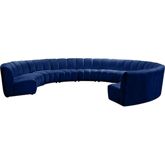 Maklaine 10-Piece Contemporary Velvet Modular Sectional in Navy