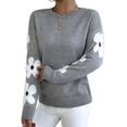 thumbnail image 2 of Women'S Floral Pattern Crewneck Long Sleeve Drop Shoulder Sweaters Pullover Tops Light Gray L, 2 of 10