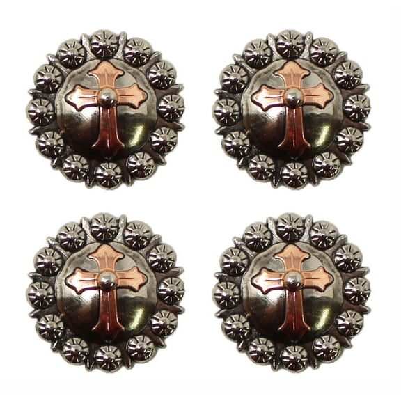Set of 4 Screw Back 1-1/4" Western Tack Two-Tone Cross Engraved Conchos CO577
