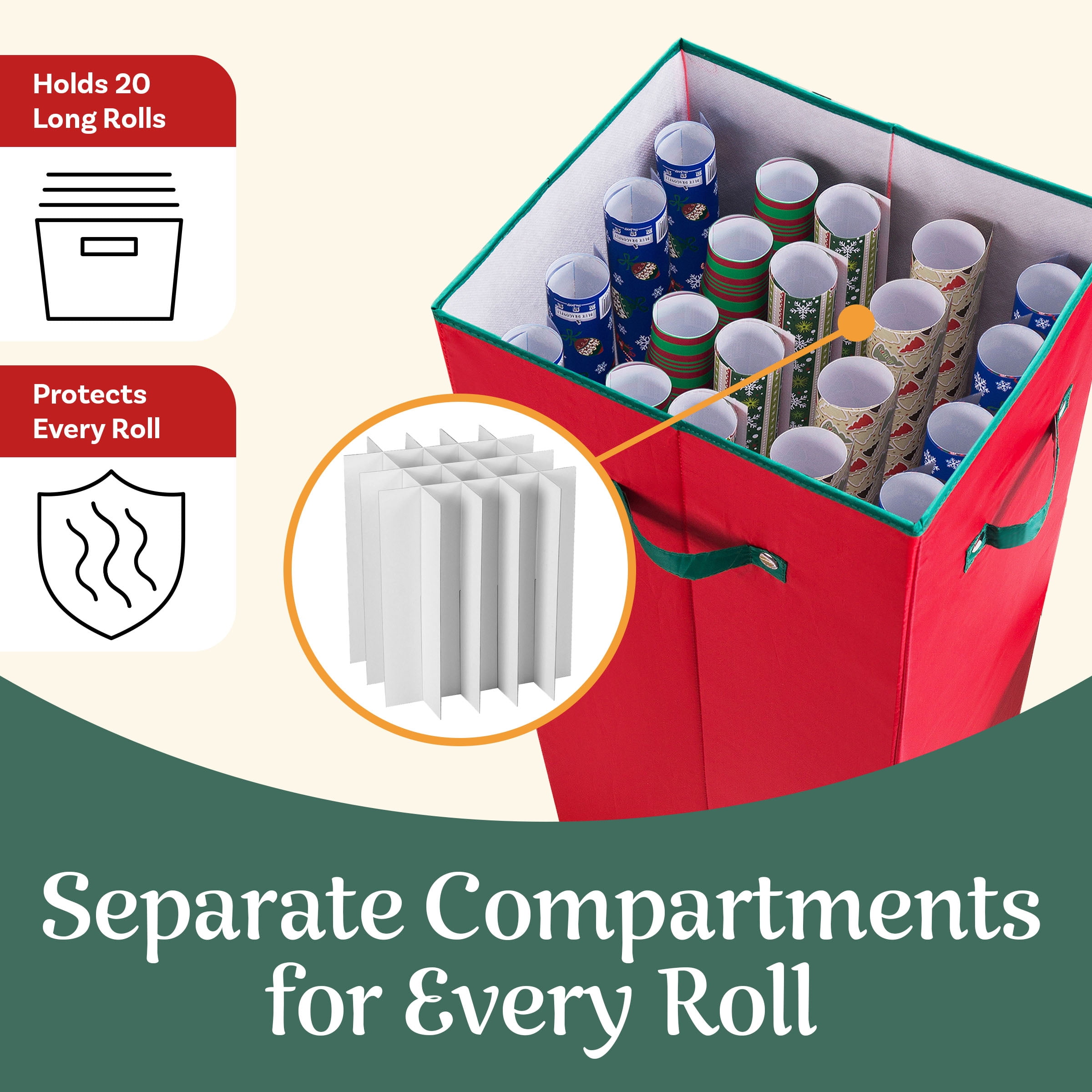 Elf Stor Christmas Wrapping Paper Organizer for 30-Inch Gift Wrap Rolls (Red)