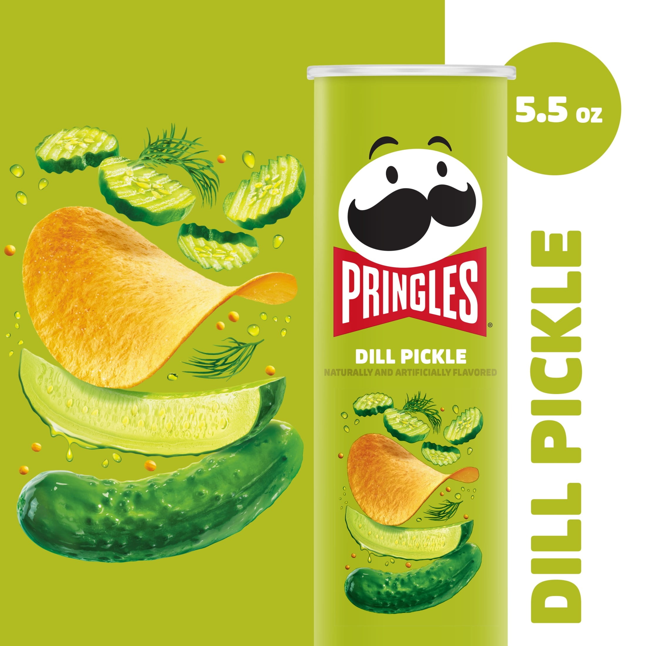 Pringles Dill Pickle Potato Crisps Chips, Lunch Snacks, 5.5 oz Canister