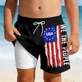 thumbnail image 2 of Kids Boys USA 250th Anniversary Stars and Stripes Print Swim Trunks Knee Length Double Layer Design Patriotic Theme Quick Dry Beach Shorts Black 5 Years-6 Years, 2 of 5