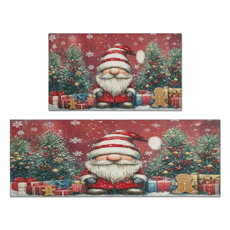 

Set of 2 Christmas Kitchen Rugs Christmas Tree Gnomes Short Kitchen Runner Non Skid Kitchen Floor Matfor Bath Cooking (47x17+30x17 inches)