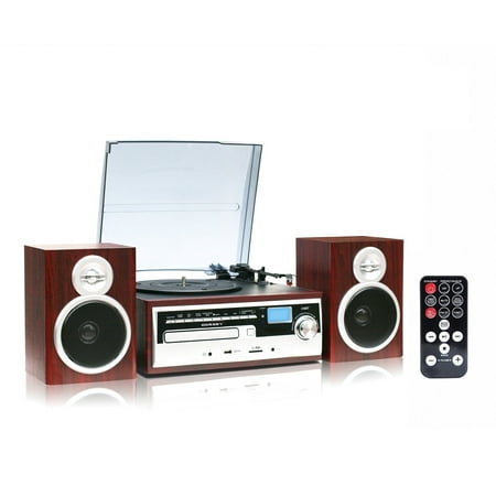 Techplay High Power 50W, 3 Speed classic Retro Turntable, BTW/ NFC Technology, Remote Control CD MP3