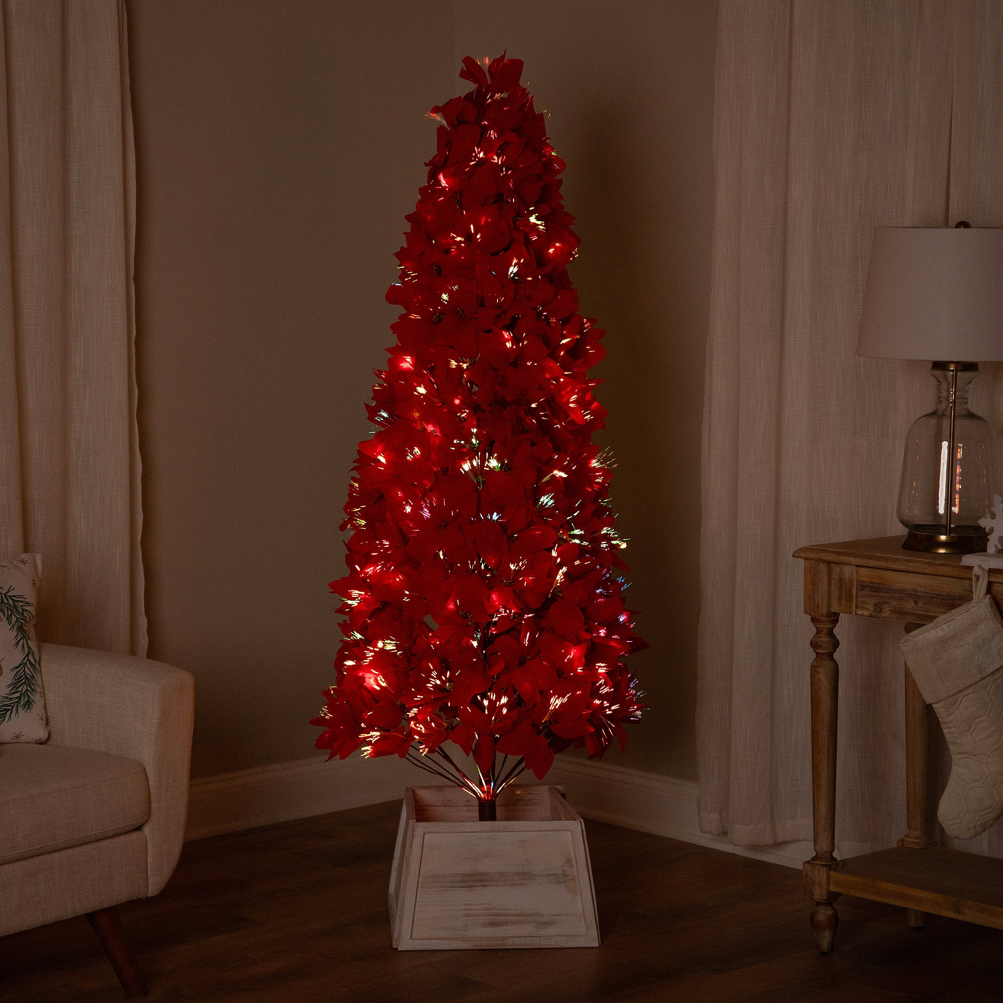 Pre-Lit Fiber Optic Color Changing Red Poinsettia Christmas Tree - 6'