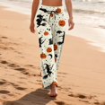 thumbnail image 4 of Halloween Pumpkin & Spider Print Wide Leg Pants for Women, 1-Pc Drawstring Loose Palazzo Trousers — Soft Breathable Lounge Bottoms & Halloween Pajama Pants Complexion L, 4 of 6