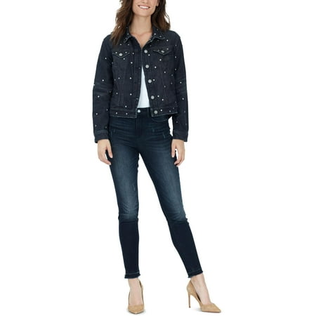 William Rast Womens Tammi Fall Studded Denim Jacket Black M