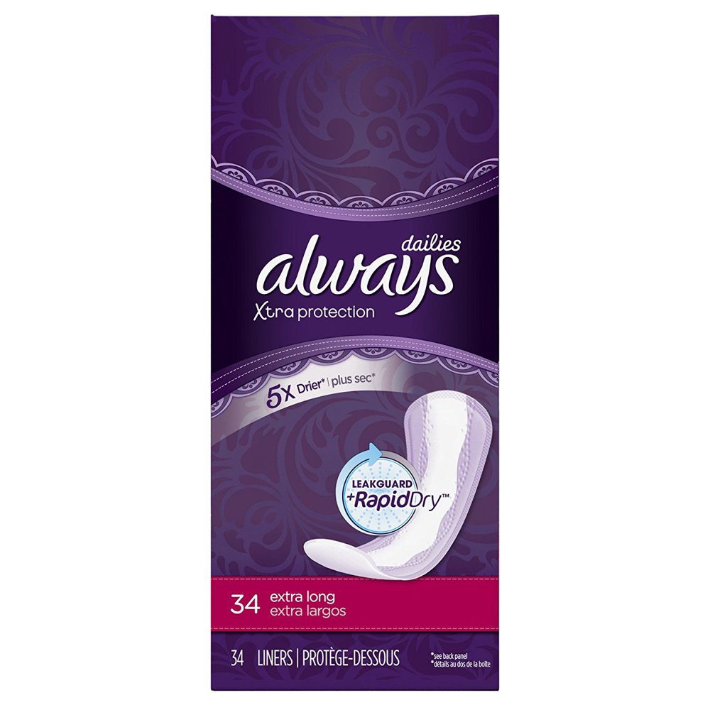Always Xtra Protection Unscented Daily Liners, Extra Long, 34 Count