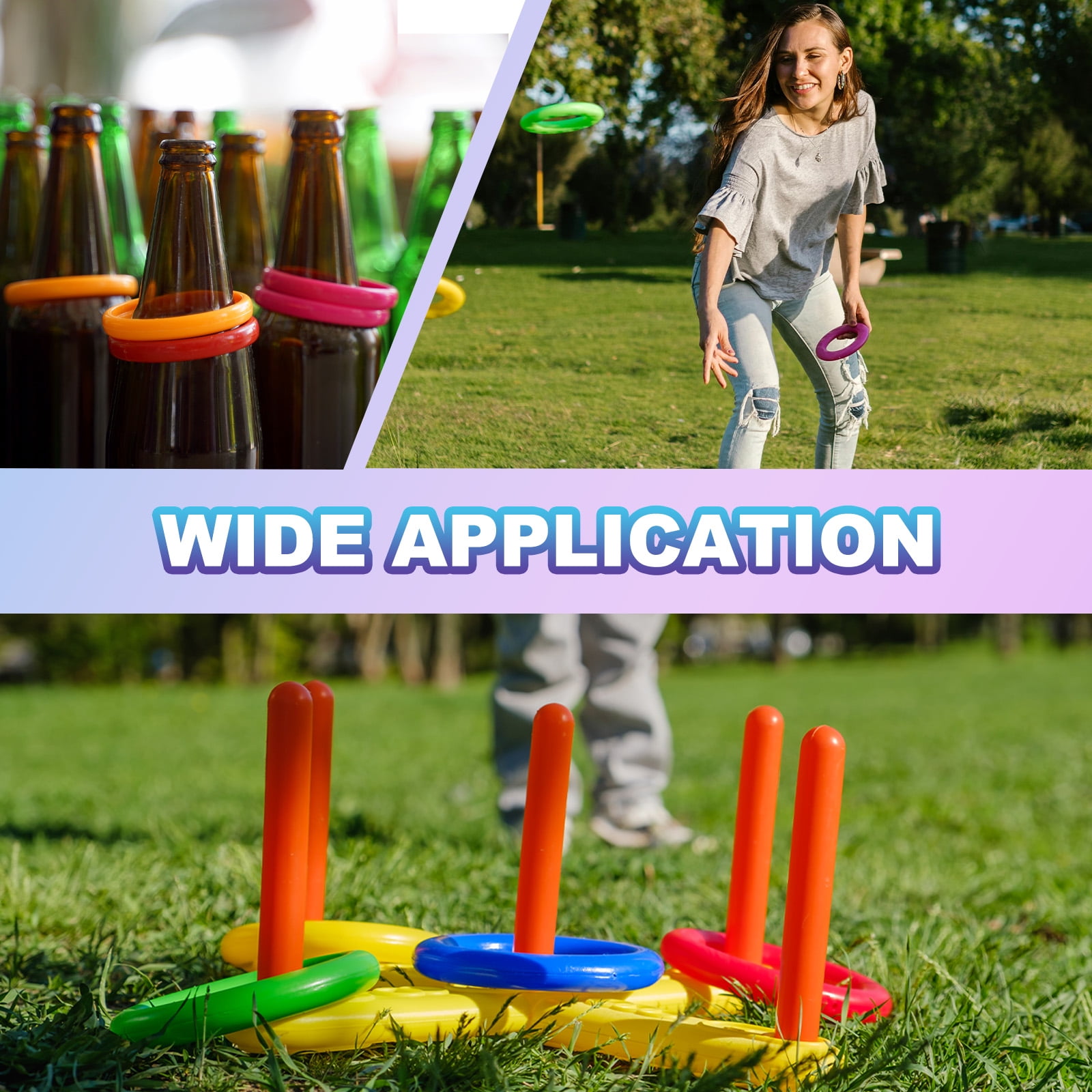 Uxcell Plastic Toss Ring 3 Sizes, 90 Pack Sports Rings Toss Game for Carnival Outdoor Games, Red/Blue/Green